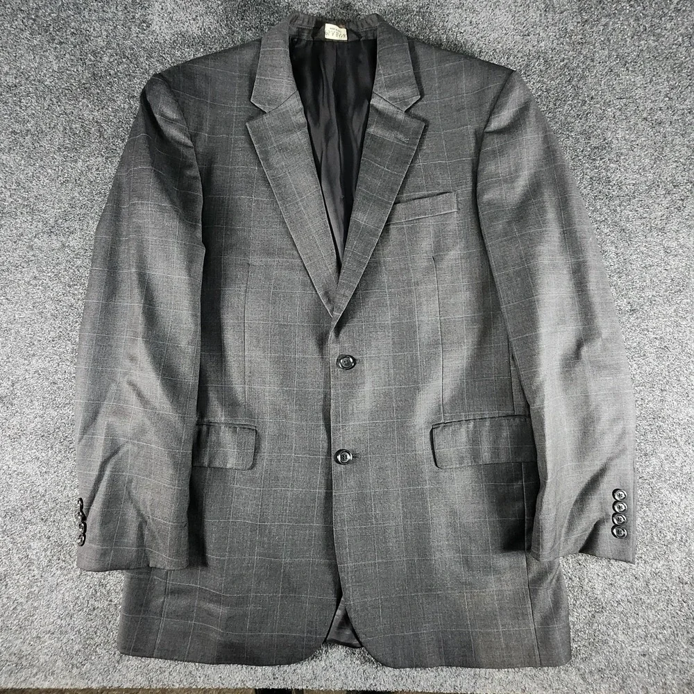 JOS‎ A BANK Men's Blazer 42L Wool Gray Windowpane Sport Coat Suit Jacket